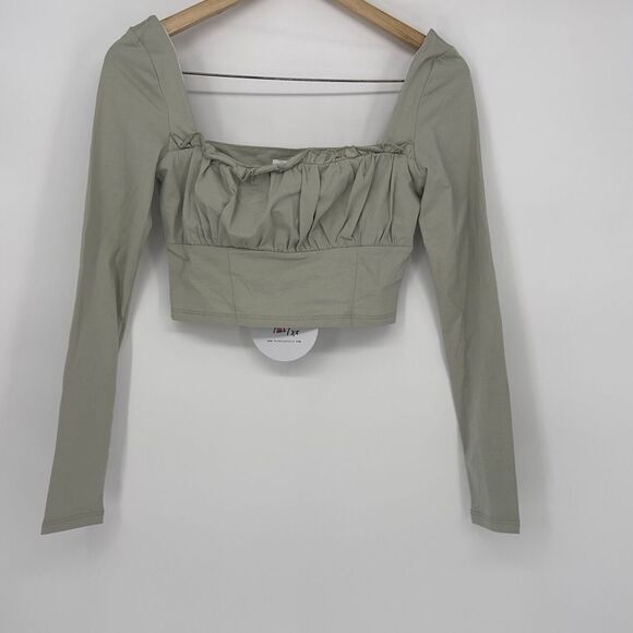 Princess Polly | Green Crop Blouse Long Sleeve‎ Top | Sz 4 Spring Casual - Picture 3 of 11
